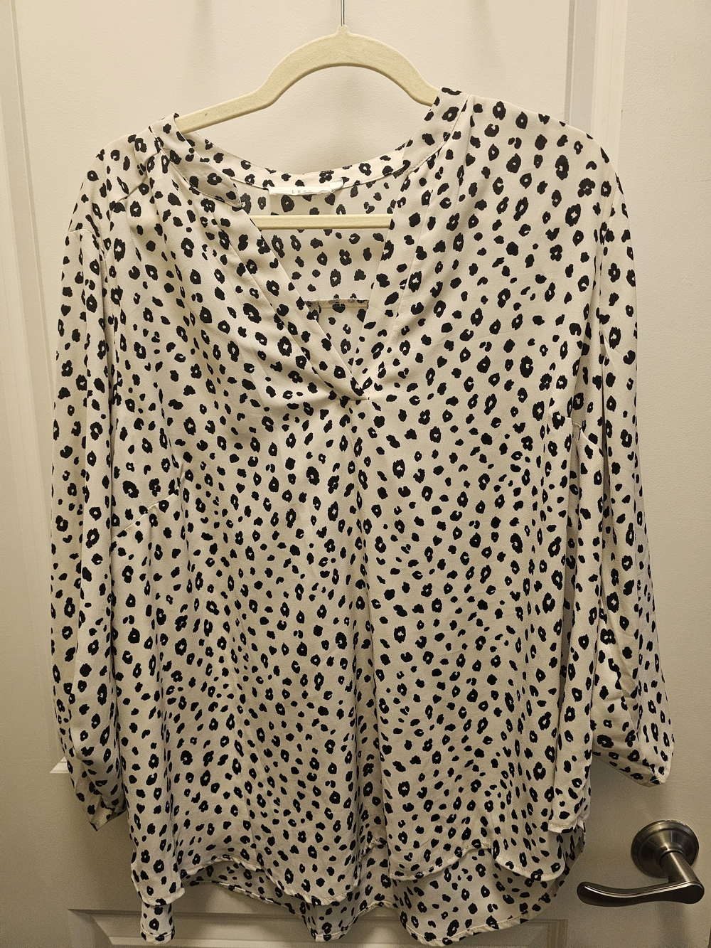 Lush White Blouse with Black Leopard Spots